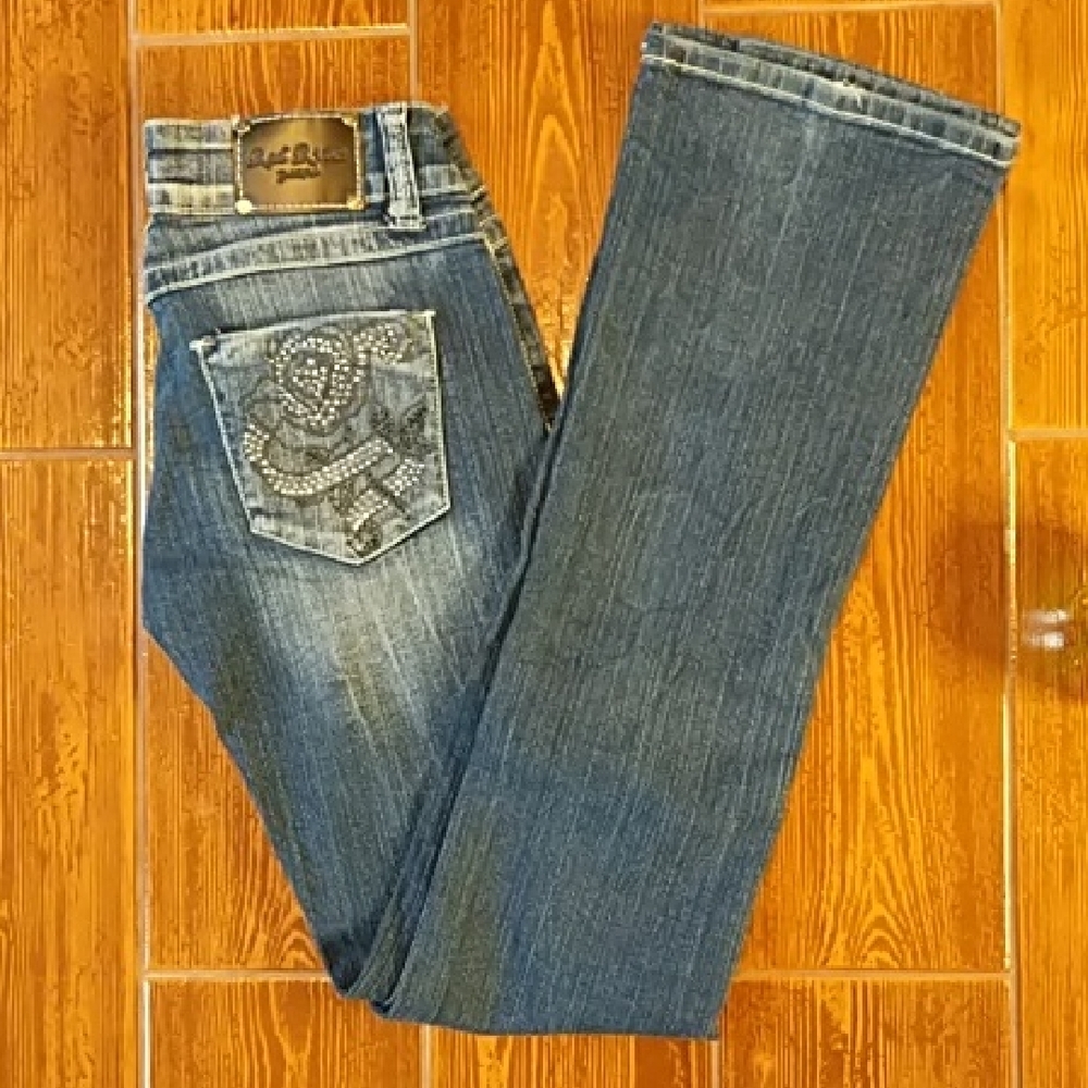 Red Rivet Blue Denim Jeans with Embellished Pocket